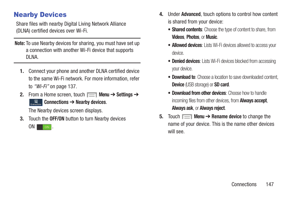 Nearby devices | Samsung SCH-R530MBBUSC User Manual | Page 153 / 201