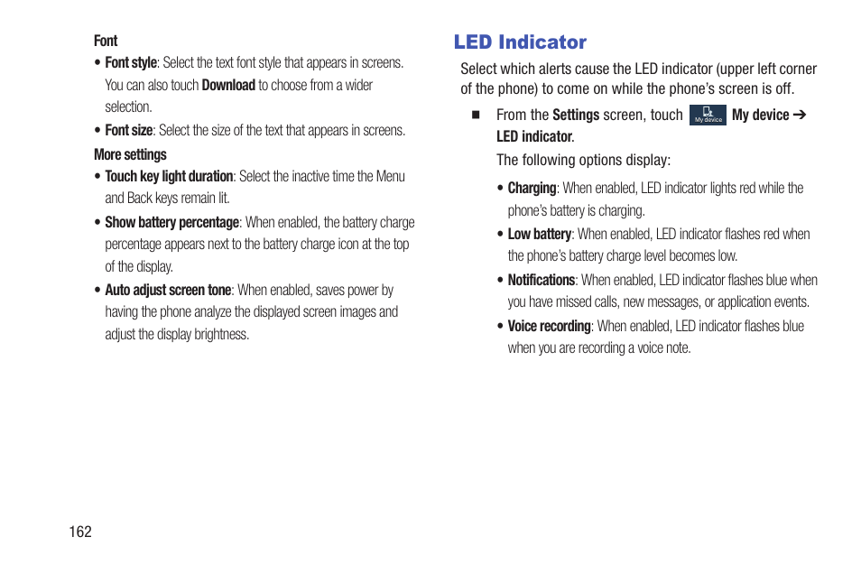 Led indicator | Samsung SCH-R530MBBUSC User Manual | Page 168 / 201