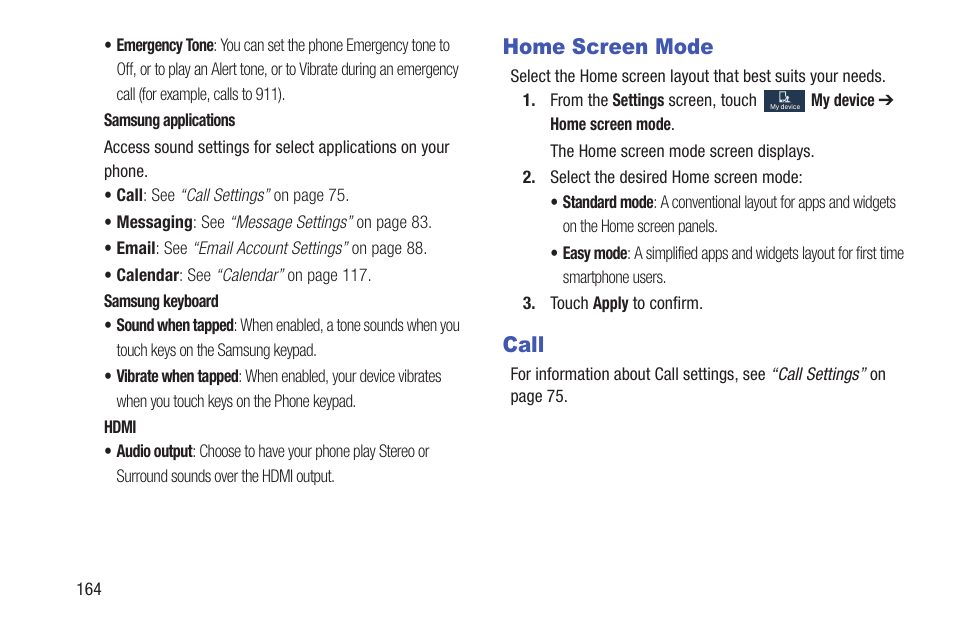 Home screen mode, Call, Home screen mode call | Samsung SCH-R530MBBUSC User Manual | Page 170 / 201