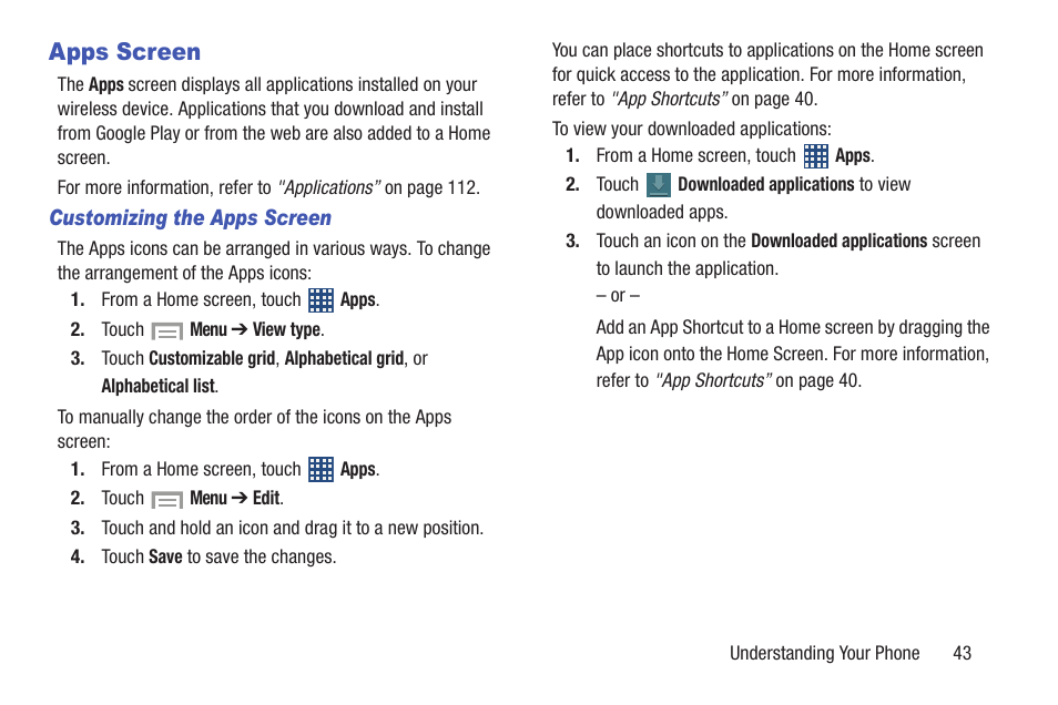 Apps screen | Samsung SCH-R530MBBUSC User Manual | Page 49 / 201