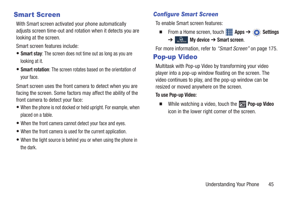 Smart screen, Pop-up video, Smart screen pop-up video | Samsung SCH-R530MBBUSC User Manual | Page 51 / 201