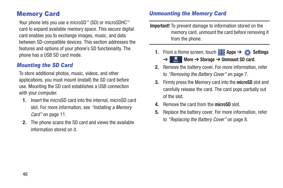 Memory card | Samsung SCH-R530MBBUSC User Manual | Page 52 / 201