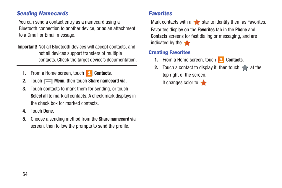 Ts, see “sending namecards, Card. for more | Samsung SCH-R530MBBUSC User Manual | Page 70 / 201
