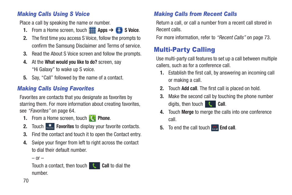 Multi-party calling | Samsung SCH-R530MBBUSC User Manual | Page 76 / 201