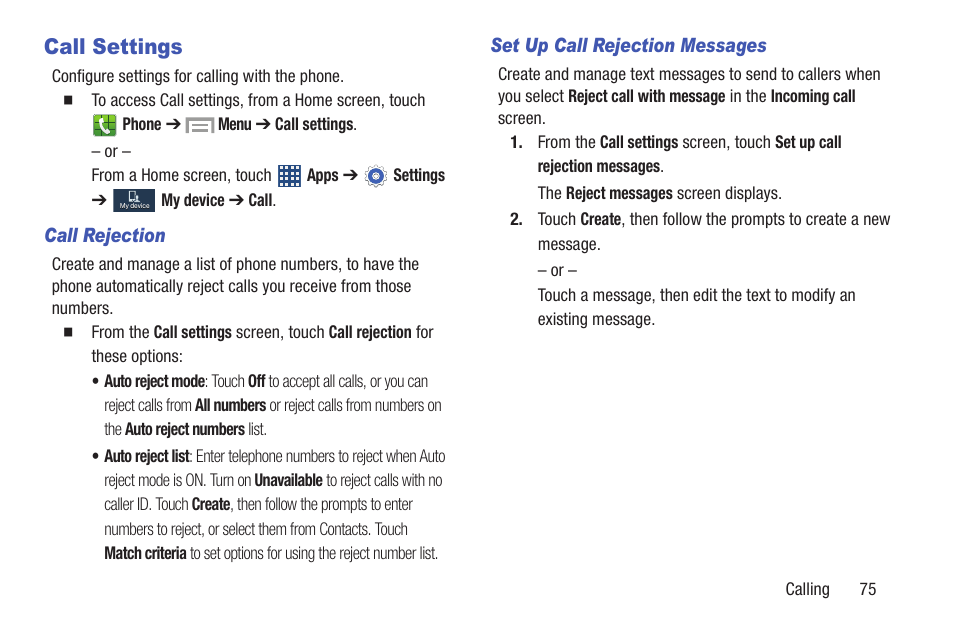 Call settings | Samsung SCH-R530MBBUSC User Manual | Page 81 / 201