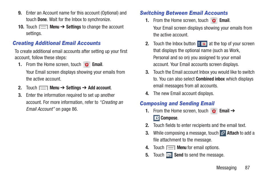 See “composing and sending email” on | Samsung SCH-R530MBBUSC User Manual | Page 93 / 201