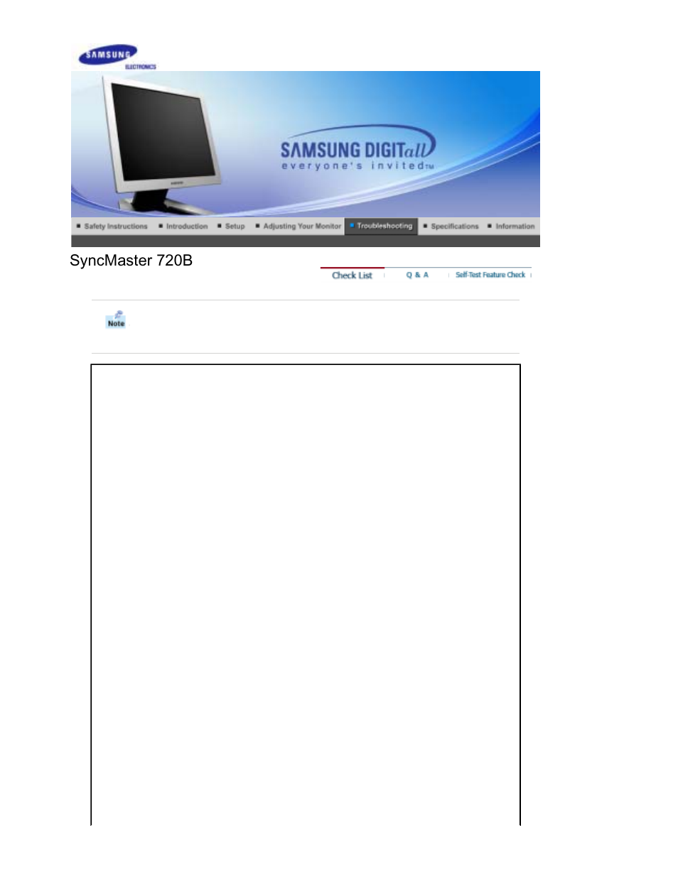 Troubleshooting, Syncmaster 720b, Check list | Samsung RL19PSUSQ User Manual | Page 71 / 102