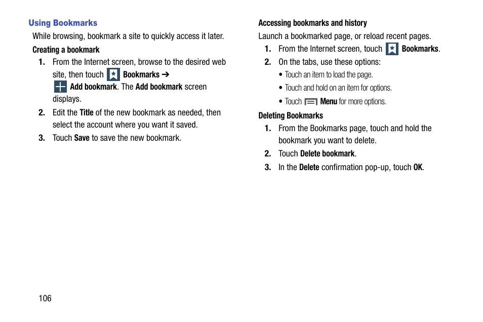 Using bookmarks | Samsung SCH-R960ZKAUSC User Manual | Page 114 / 199
