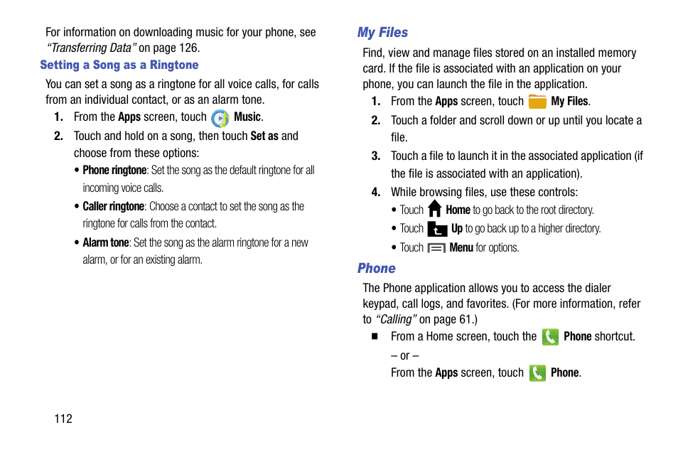Setting a song as a ringtone, My files, Phone | Samsung SCH-R960ZKAUSC User Manual | Page 120 / 199