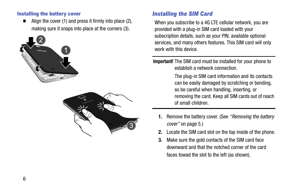 Installing the battery cover, Installing the sim card | Samsung SCH-R960ZKAUSC User Manual | Page 14 / 199