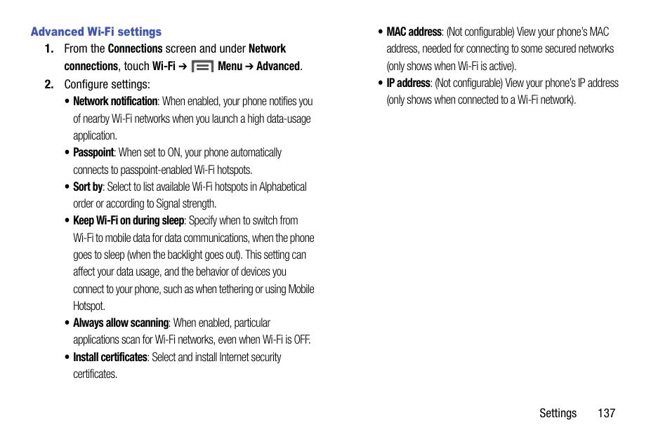 Advanced wi-fi settings | Samsung SCH-R960ZKAUSC User Manual | Page 145 / 199