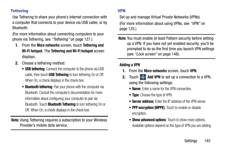 Tethering | Samsung SCH-R960ZKAUSC User Manual | Page 153 / 199
