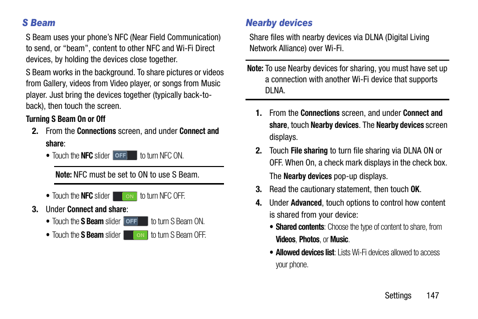 S beam, Nearby devices | Samsung SCH-R960ZKAUSC User Manual | Page 155 / 199