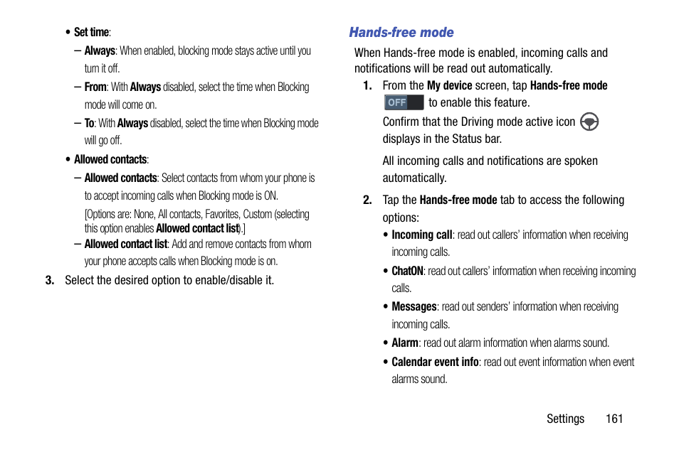 Hands-free mode | Samsung SCH-R960ZKAUSC User Manual | Page 169 / 199