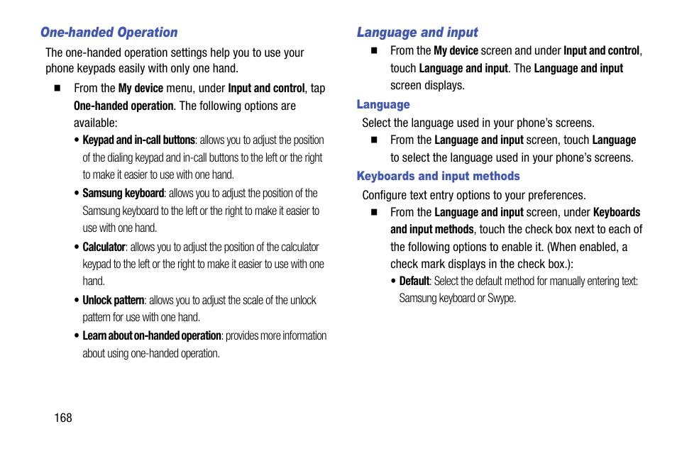 One-handed operation, Language and input, Language | Keyboards and input methods | Samsung SCH-R960ZKAUSC User Manual | Page 176 / 199