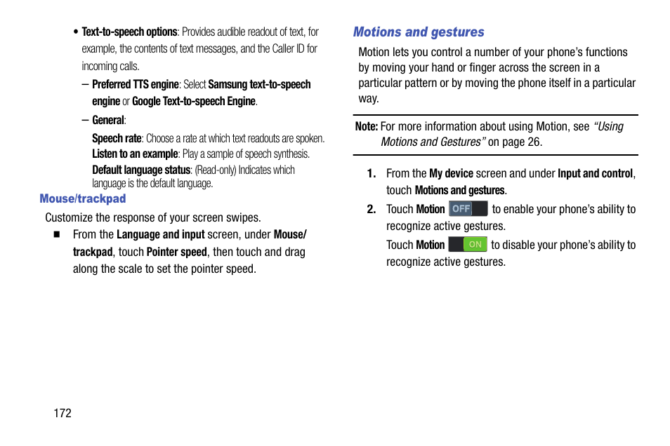 Mouse/trackpad, Motions and gestures | Samsung SCH-R960ZKAUSC User Manual | Page 180 / 199