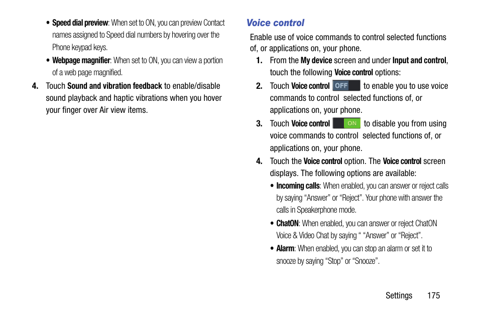 Voice control | Samsung SCH-R960ZKAUSC User Manual | Page 183 / 199
