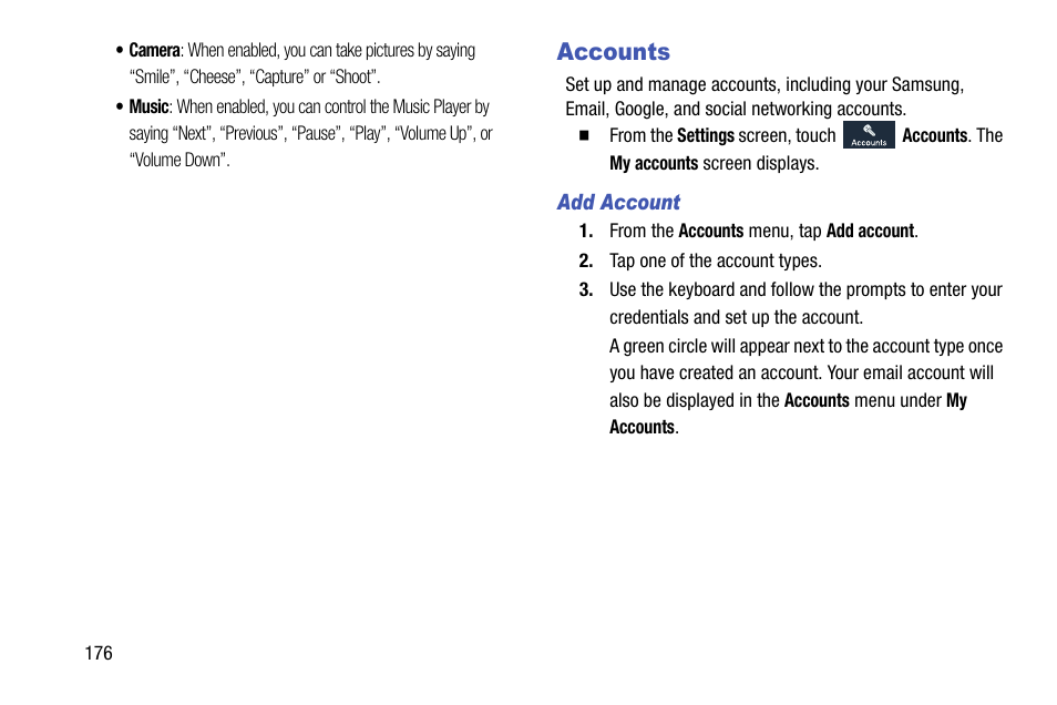 Accounts, Add account | Samsung SCH-R960ZKAUSC User Manual | Page 184 / 199