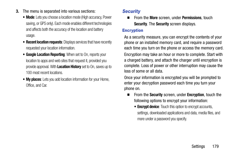 Security, Encryption | Samsung SCH-R960ZKAUSC User Manual | Page 187 / 199