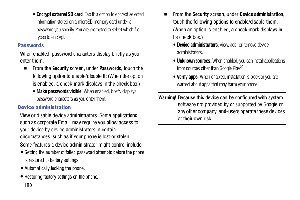 Passwords, Device administration | Samsung SCH-R960ZKAUSC User Manual | Page 188 / 199