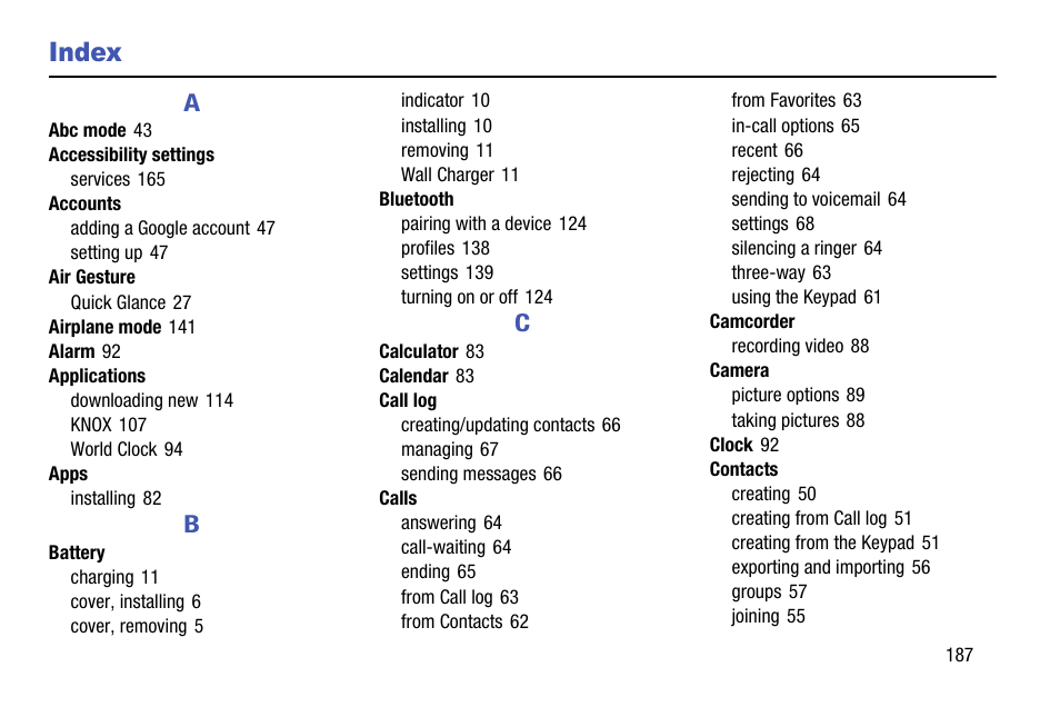 Index | Samsung SCH-R960ZKAUSC User Manual | Page 195 / 199