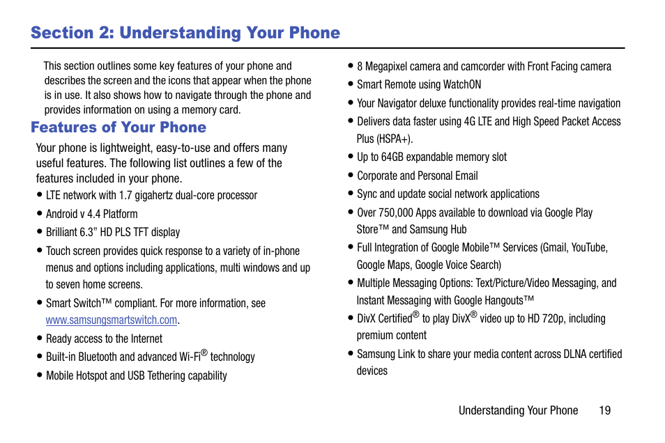 Section 2: understanding your phone, Features of your phone | Samsung SCH-R960ZKAUSC User Manual | Page 27 / 199