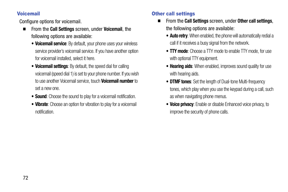 Voicemail, Other call settings | Samsung SCH-R960ZKAUSC User Manual | Page 80 / 199