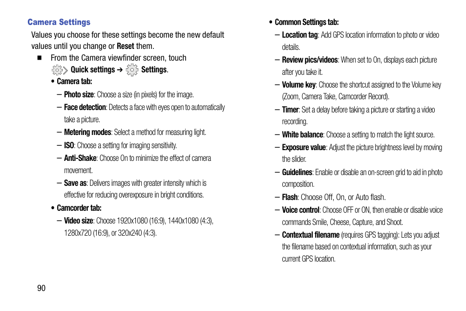 Camera settings | Samsung SCH-R960ZKAUSC User Manual | Page 98 / 199