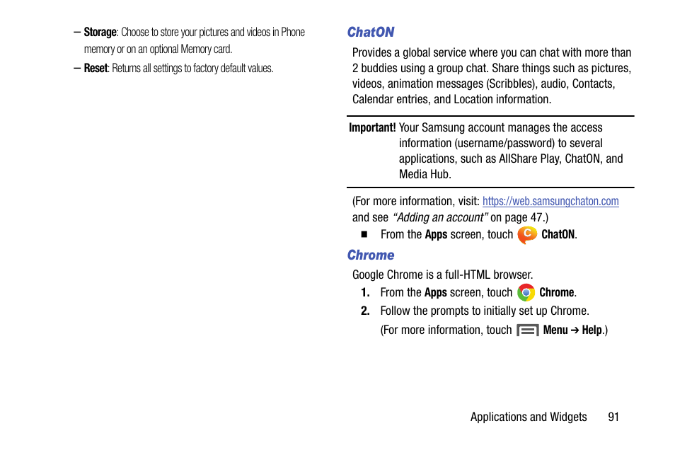 Chaton, Chrome | Samsung SCH-R960ZKAUSC User Manual | Page 99 / 199