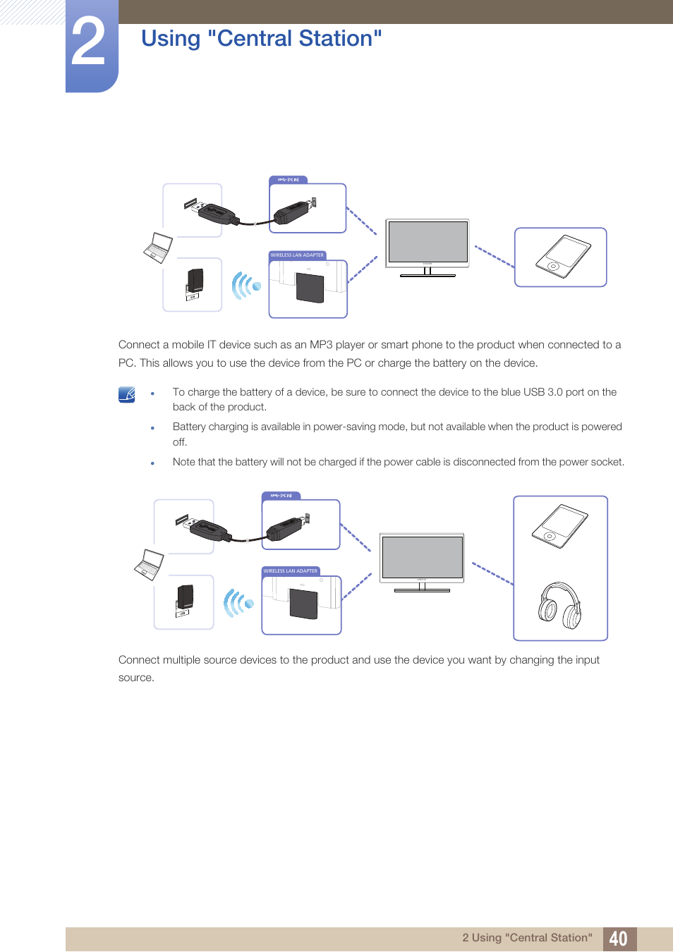 Using "central station | Samsung LC24A650XS-ZA User Manual | Page 40 / 112