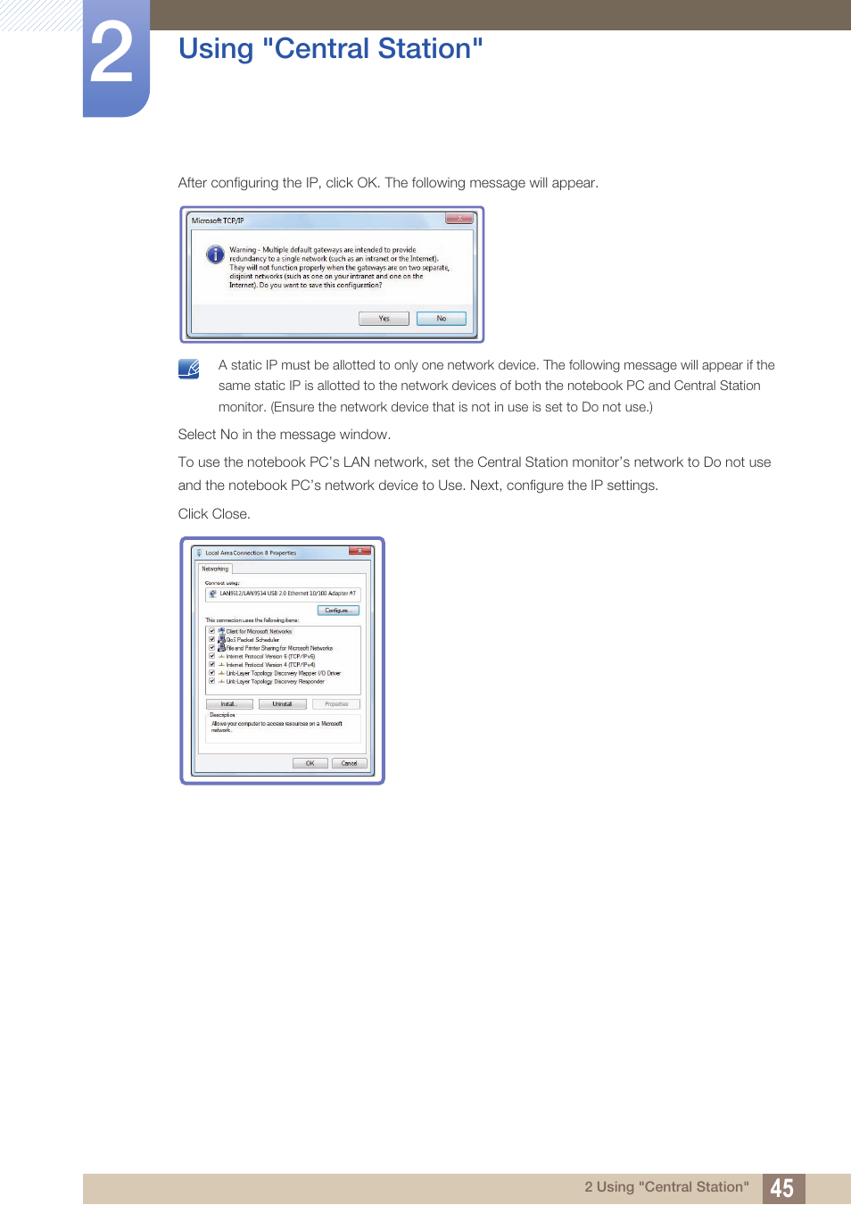 Using "central station | Samsung LC24A650XS-ZA User Manual | Page 45 / 112