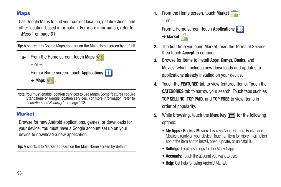 Maps, Market, Maps market | Samsung YP-G1CWY-XAA User Manual | Page 100 / 176