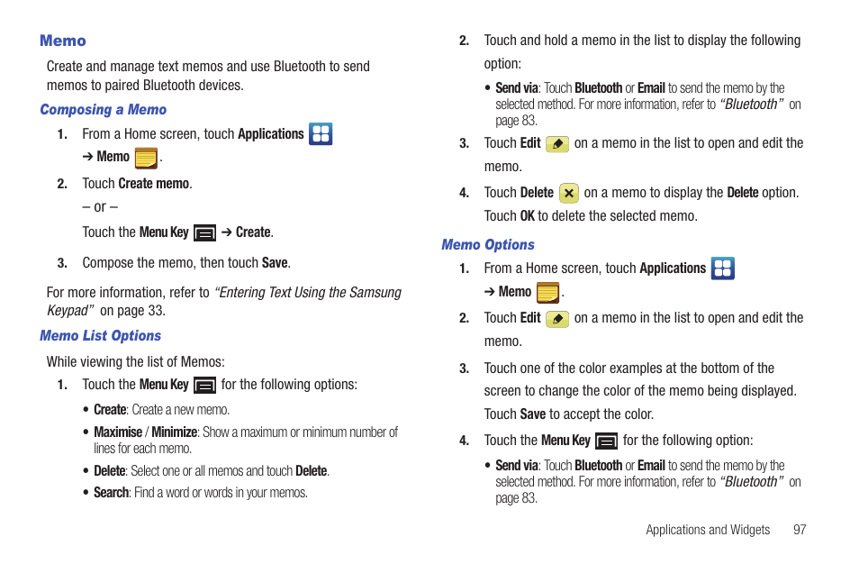 Memo | Samsung YP-G1CWY-XAA User Manual | Page 101 / 176