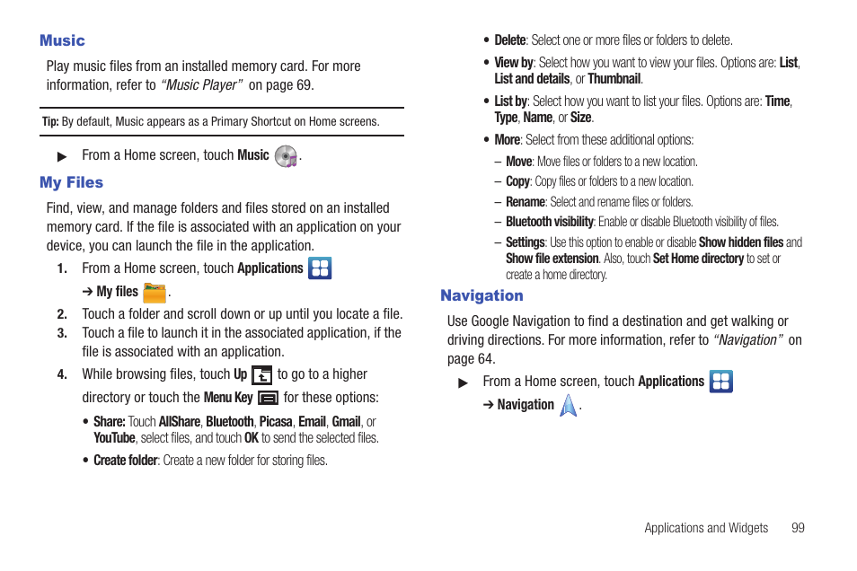 Music, My files, Navigation | Music my files navigation | Samsung YP-G1CWY-XAA User Manual | Page 103 / 176