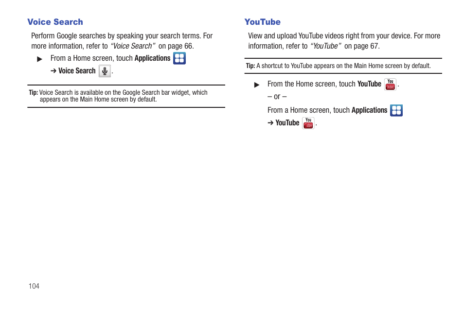 Voice search, Youtube, Voice search youtube | Samsung YP-G1CWY-XAA User Manual | Page 108 / 176