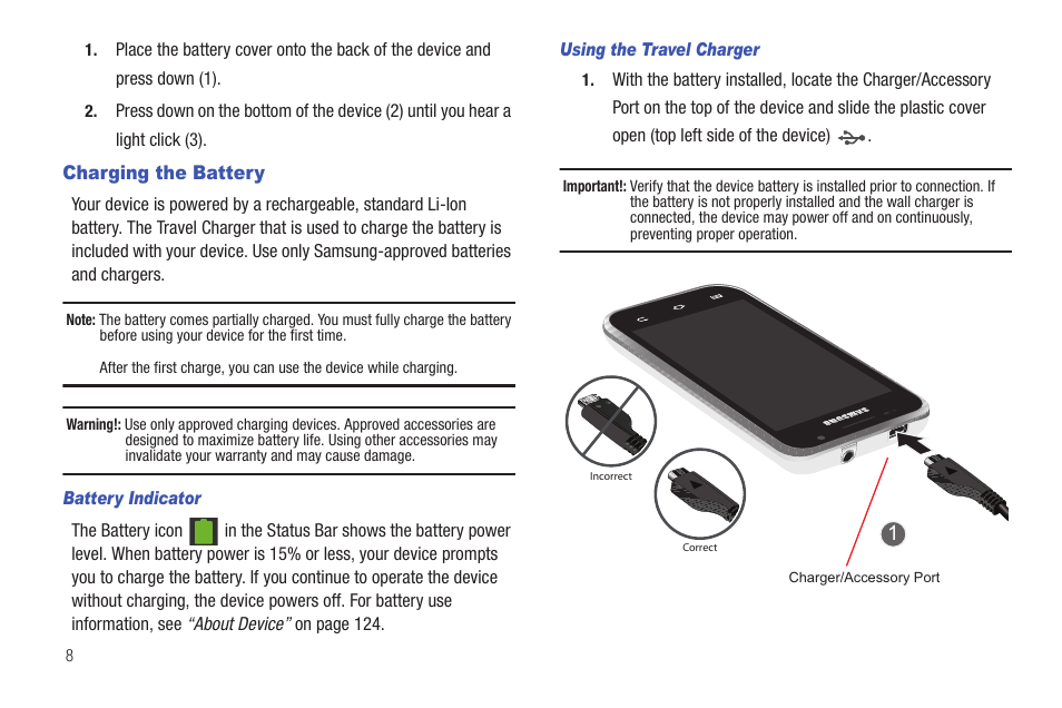 Charging the battery | Samsung YP-G1CWY-XAA User Manual | Page 12 / 176