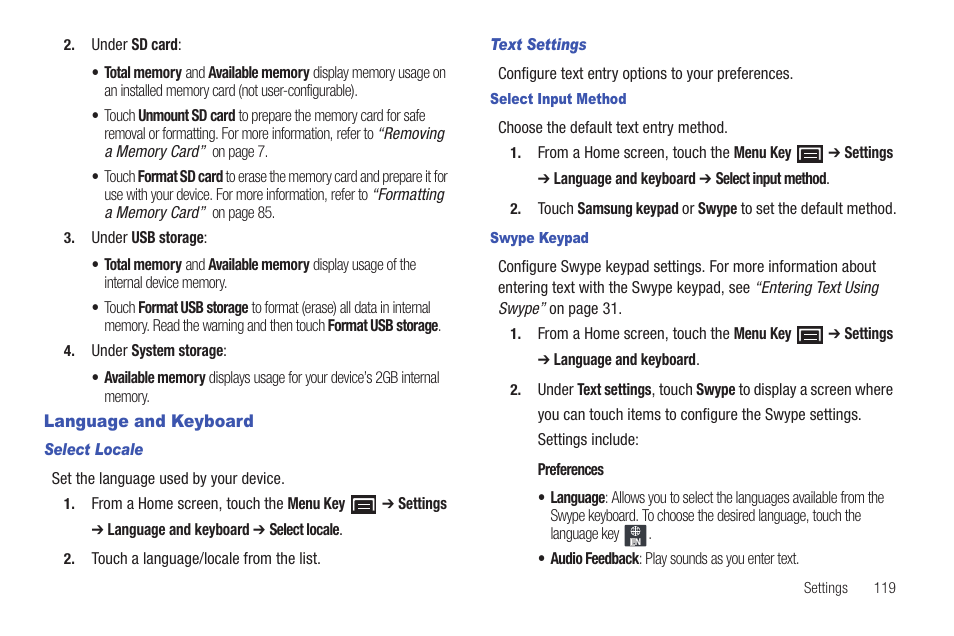 Language and keyboard | Samsung YP-G1CWY-XAA User Manual | Page 123 / 176