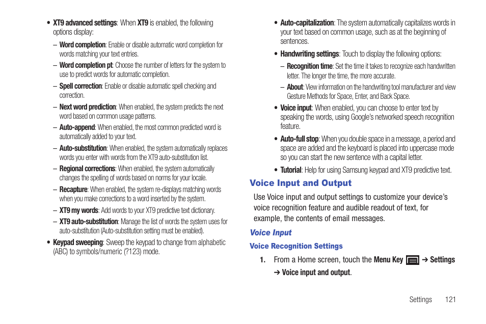 Voice input and output | Samsung YP-G1CWY-XAA User Manual | Page 125 / 176