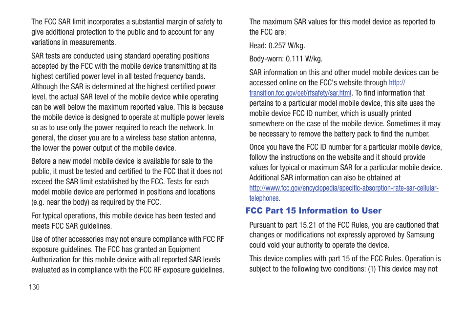 Fcc part 15 information to user | Samsung YP-G1CWY-XAA User Manual | Page 134 / 176