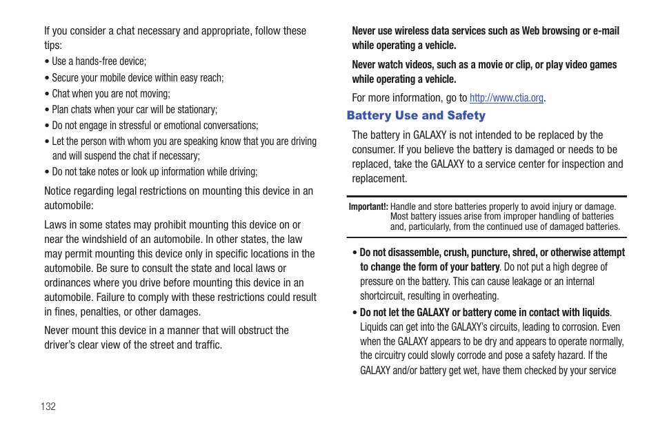 Battery use and safety | Samsung YP-G1CWY-XAA User Manual | Page 136 / 176