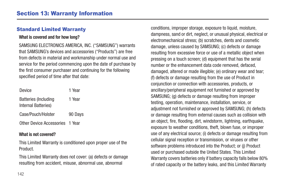 Section 13: warranty information, Standard limited warranty | Samsung YP-G1CWY-XAA User Manual | Page 146 / 176