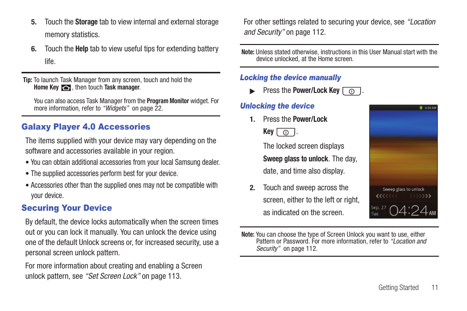 Galaxy player 4.0 accessories, Securing your device, Galaxy player 4.0 accessories securing your device | Samsung YP-G1CWY-XAA User Manual | Page 15 / 176