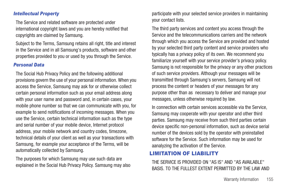 Limitation of liability | Samsung YP-G1CWY-XAA User Manual | Page 159 / 176