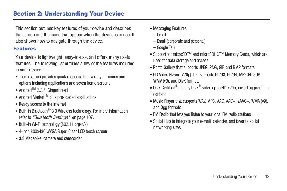 Section 2: understanding your device, Features | Samsung YP-G1CWY-XAA User Manual | Page 17 / 176