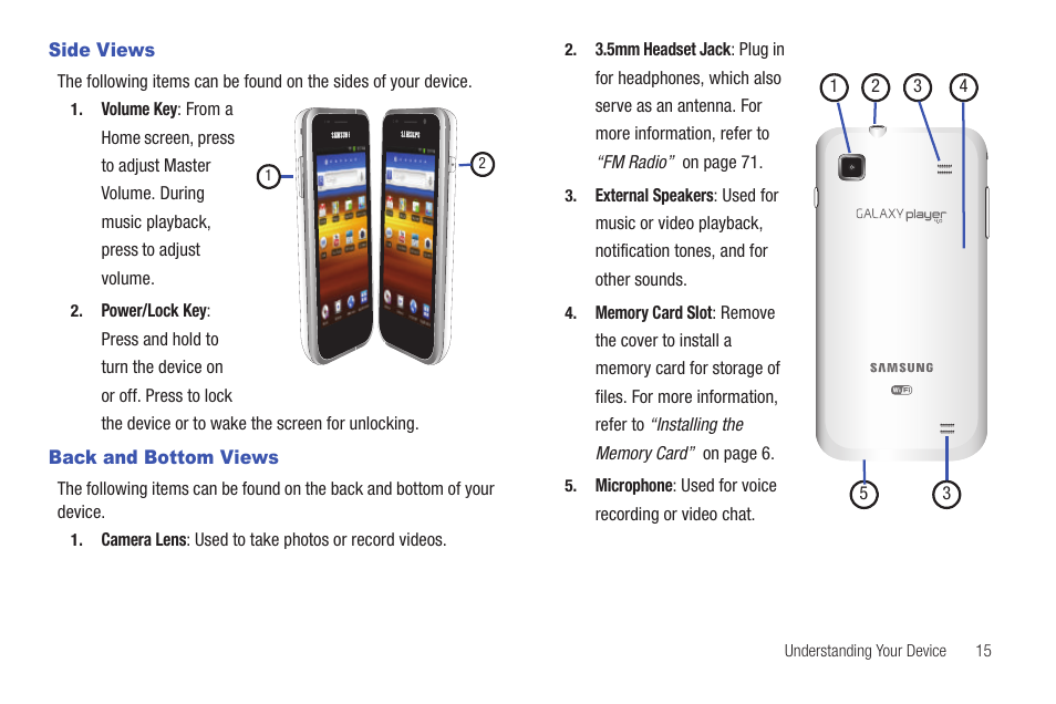 Side views, Back and bottom views, Side views back and bottom views | Samsung YP-G1CWY-XAA User Manual | Page 19 / 176