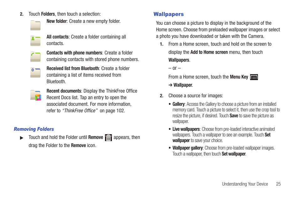 Wallpapers, For more information, refer to “wallpapers” on | Samsung YP-G1CWY-XAA User Manual | Page 29 / 176