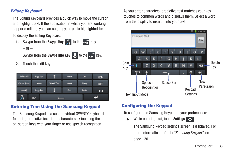 Entering text using the samsung keypad, Configuring the keypad | Samsung YP-G1CWY-XAA User Manual | Page 37 / 176