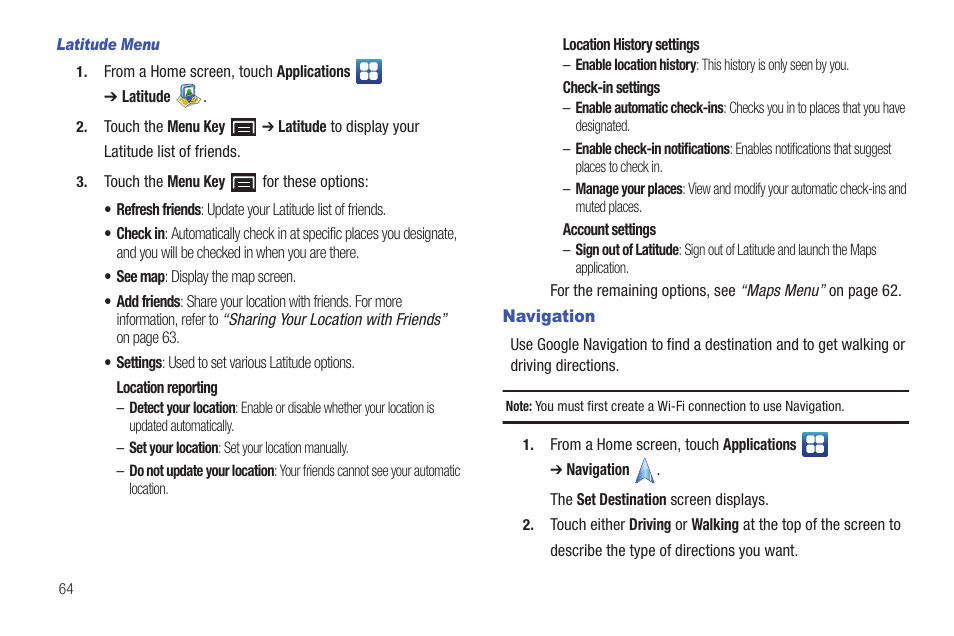 Navigation | Samsung YP-G1CWY-XAA User Manual | Page 68 / 176