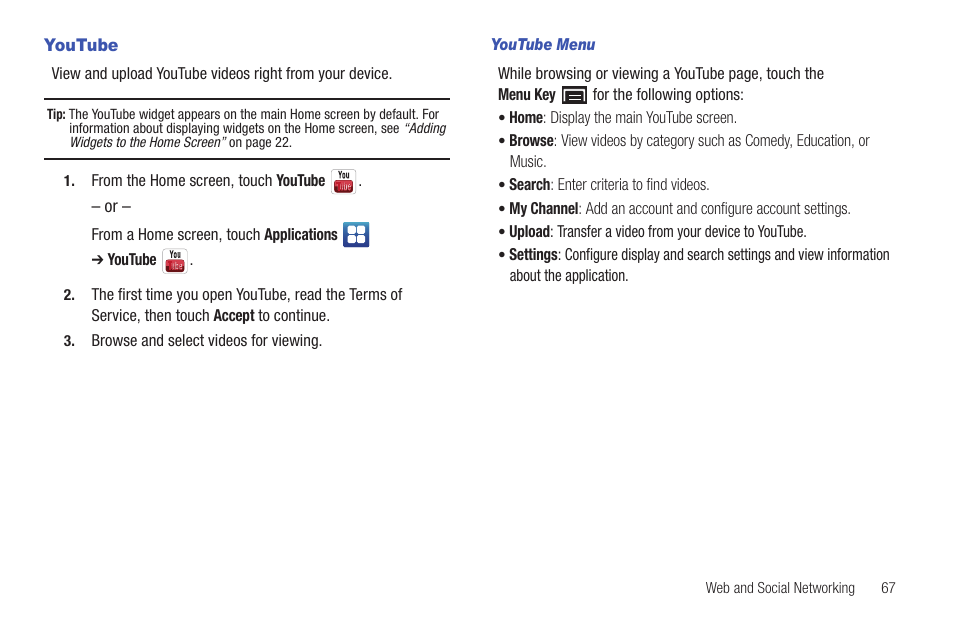Youtube | Samsung YP-G1CWY-XAA User Manual | Page 71 / 176