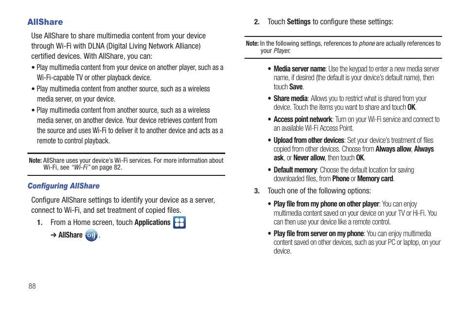 Allshare | Samsung YP-G1CWY-XAA User Manual | Page 92 / 176
